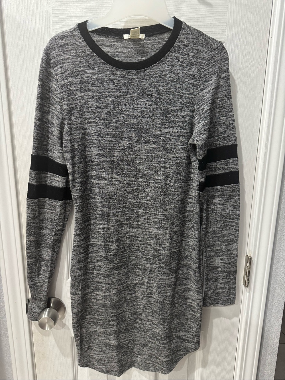 Grey Marled Long Sleeve Tunic with Black Stripe Detail